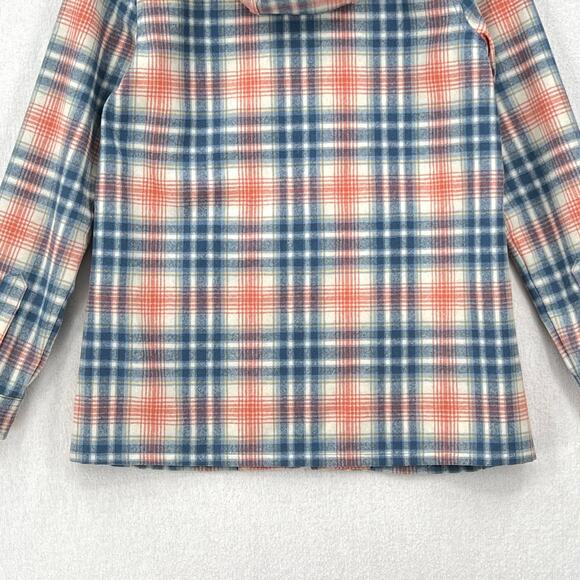 PENDLETON Boyfriend Wool Zip Hoodie Womens Small Cream Blue Pink Plaid Hooded - Picture 9 of 15
